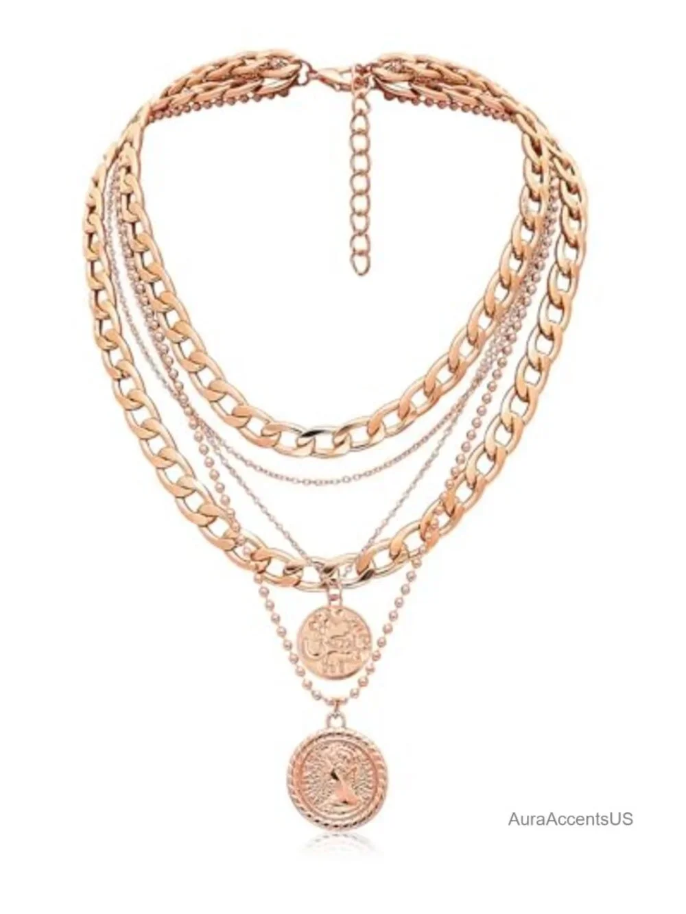 Layered Necklaces for Women Trendy Retro Coin Pendant 5 in 1 Chains